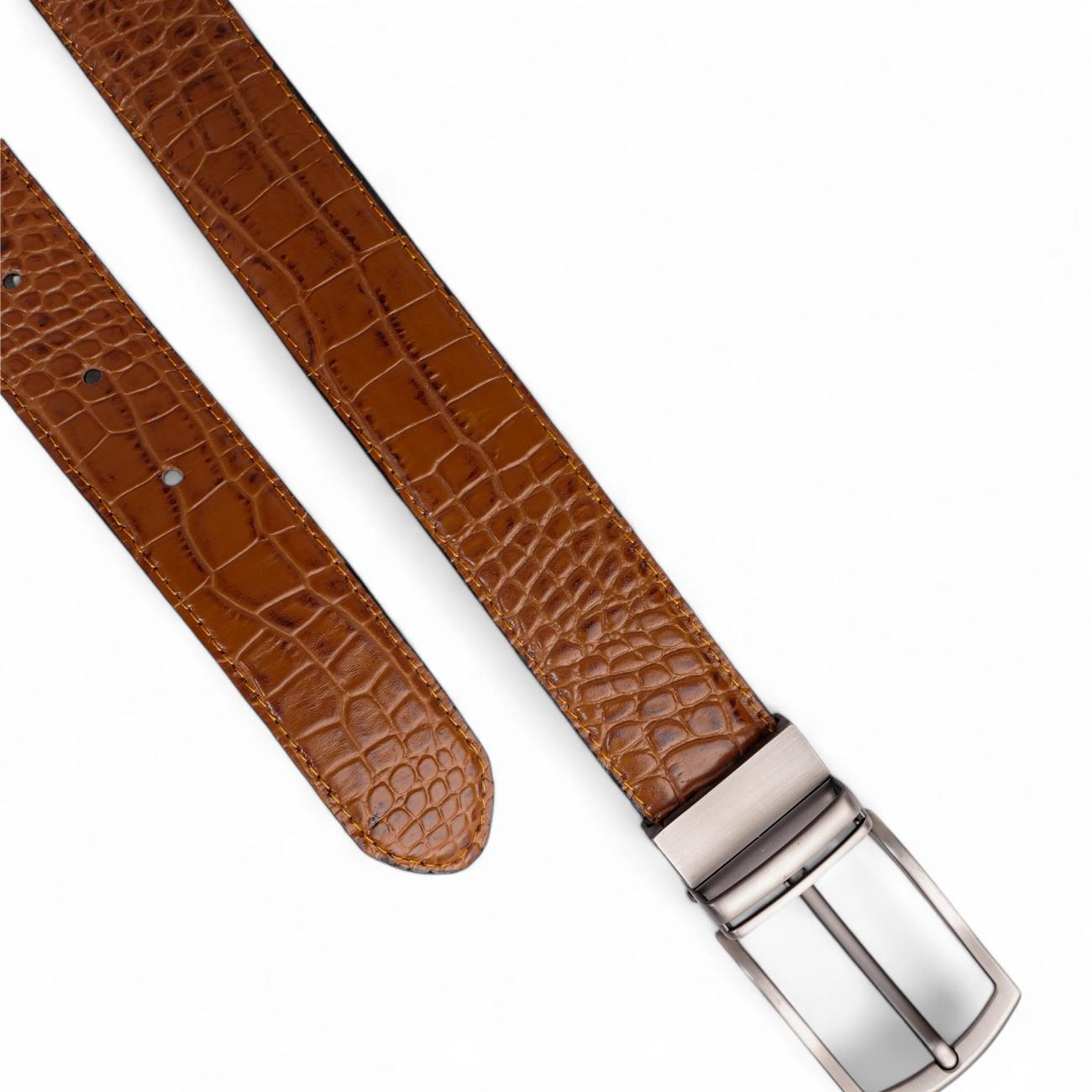 Men's Handmade Reversible Leather Belt – Crocodile Texture – Tailor Leather