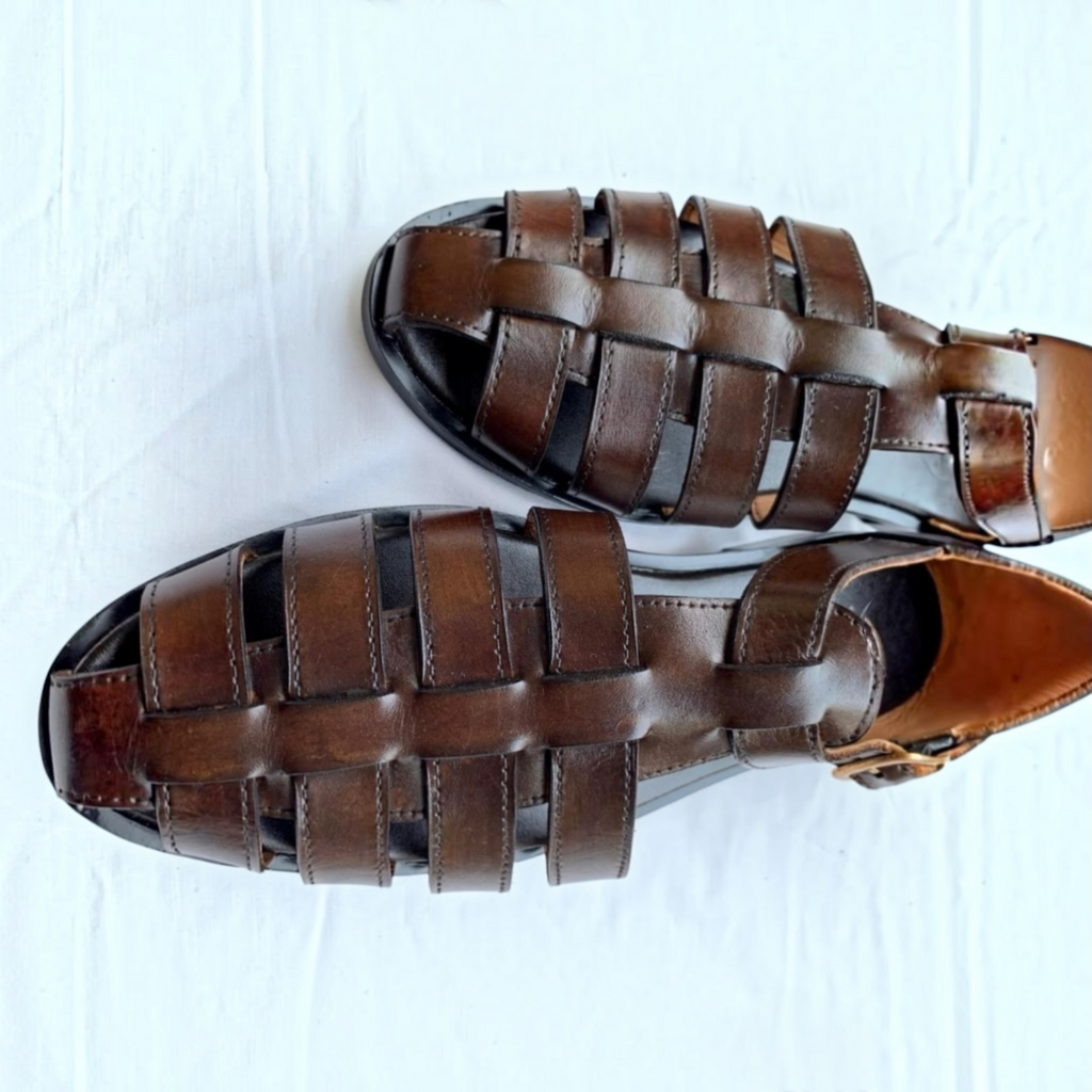 Men's handmade leather fisherman sandals by TAILOR LEATHER, stylish men's sandals and peshawaris with durable leather straps.