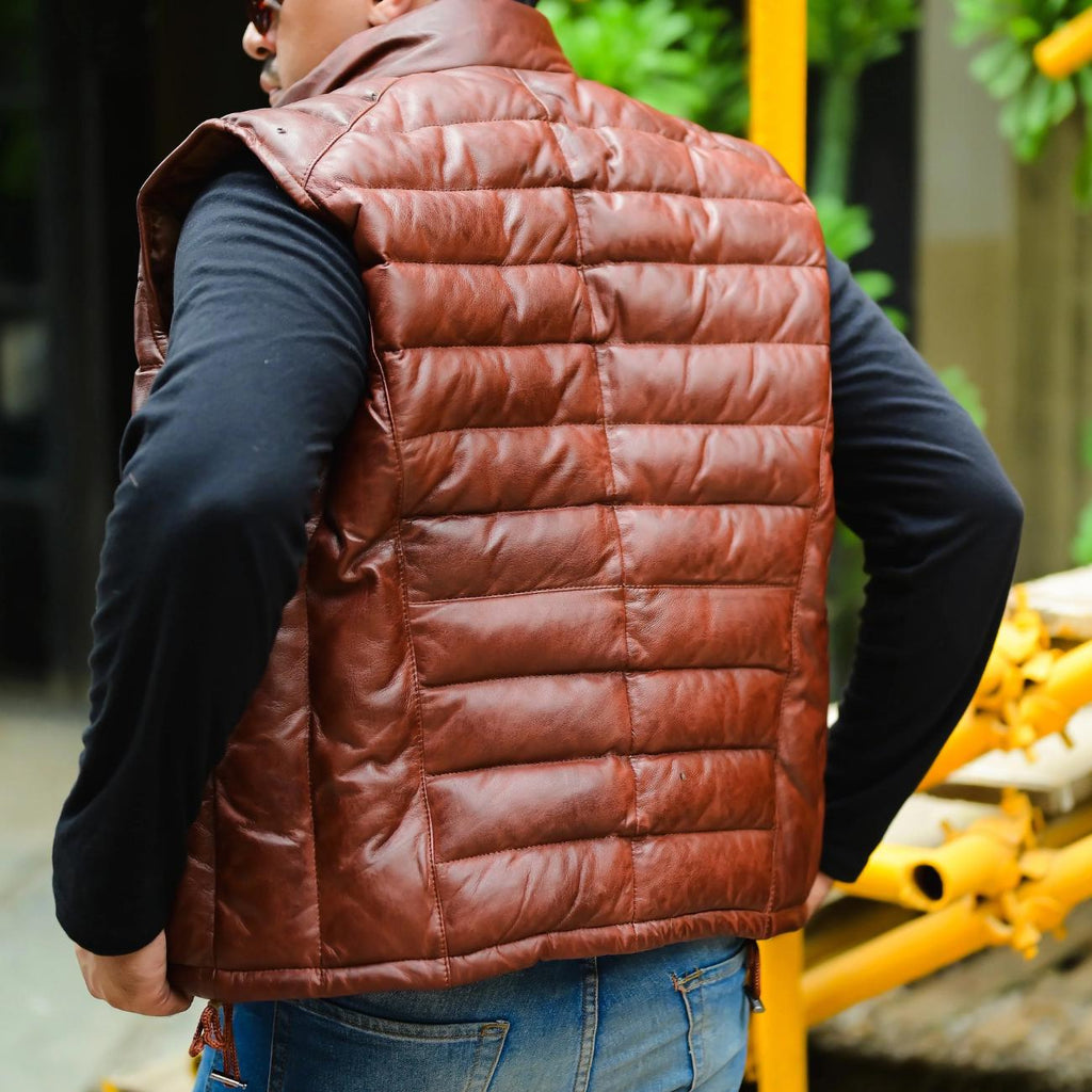 Men's Handmade Lambskin Leather Puffer Vest – Tailor Leather