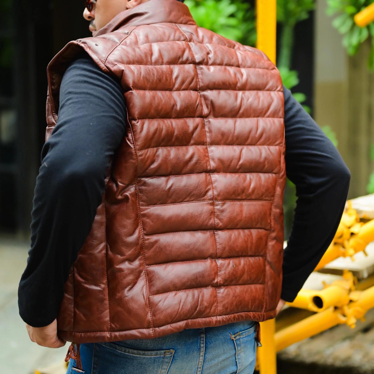 Men's Handmade Lambskin Leather Puffer Vest – Tailor Leather