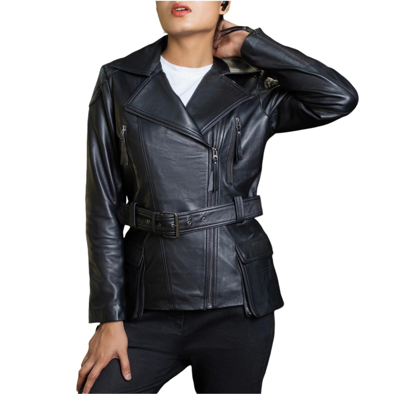 Women's Handmade Lambskin Leather Black Biker Jacket – Tailor Leather