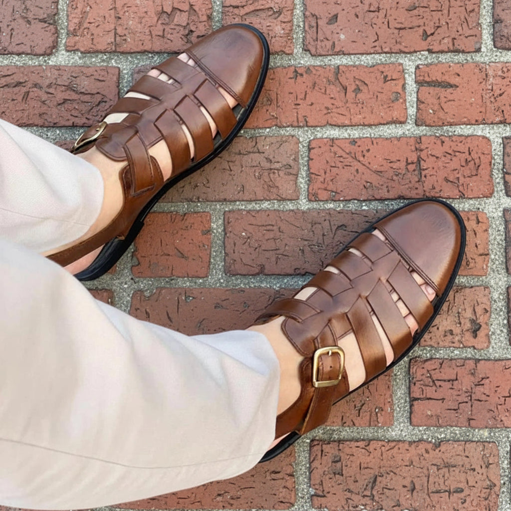 Men's Leather Fisherman Sandals with Adjustable Fit