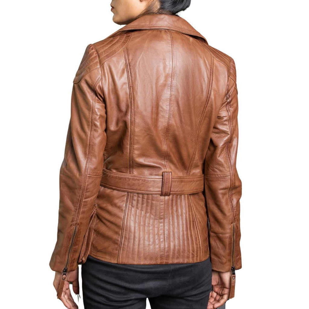 Women's Handmade Lambskin Leather Brown Biker Jacket – Tailor Leather