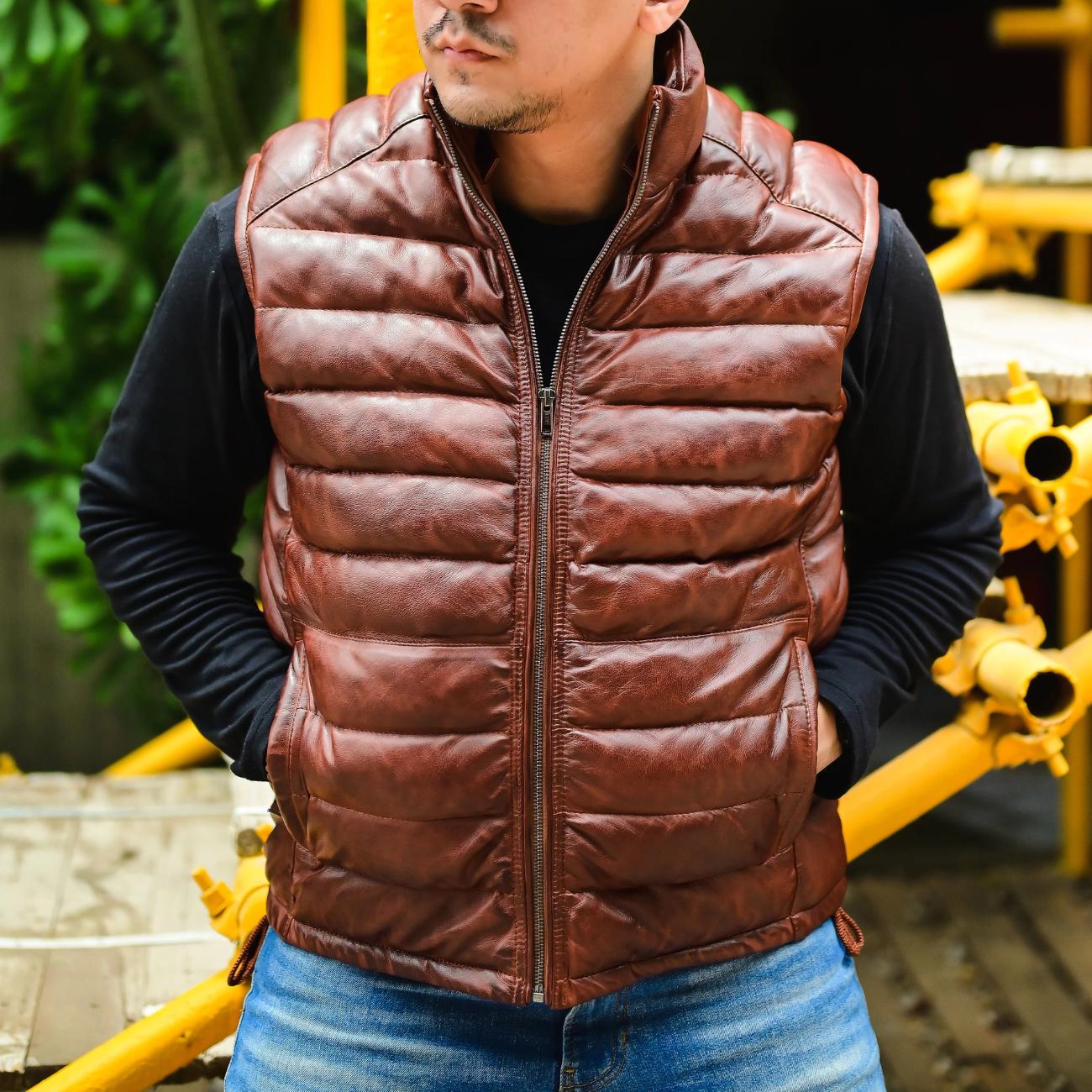 Men's Handmade Lambskin Leather Puffer Vest – Tailor Leather