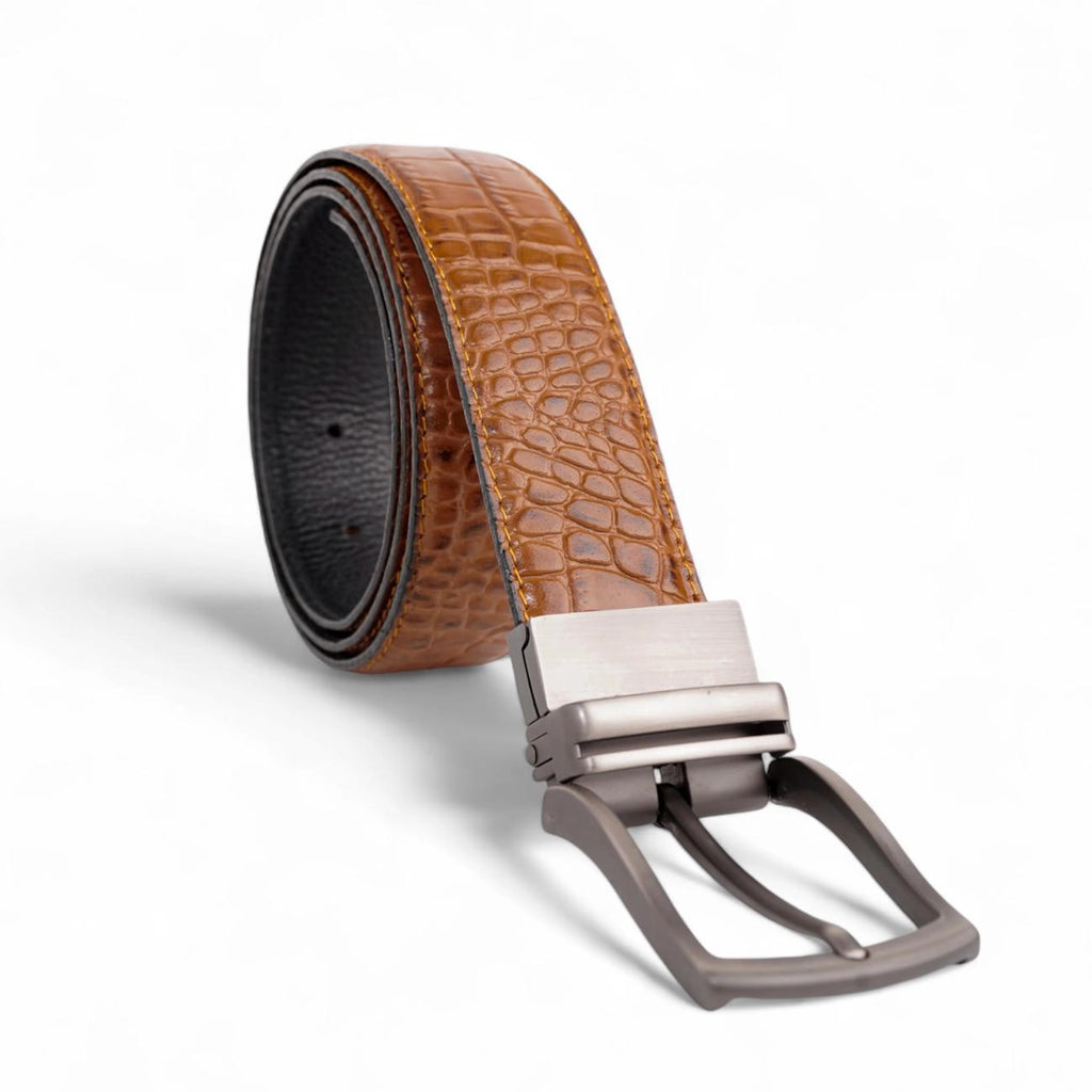 Men's Handmade Reversible Leather Belt – Crocodile Texture – Tailor Leather
