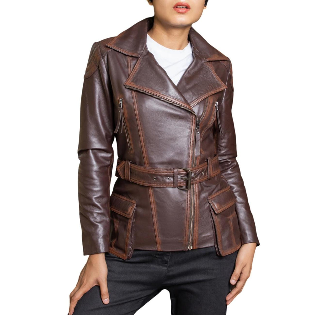 Women's Handmade Lambskin Leather Brown Biker Jacket – Tailor Leather