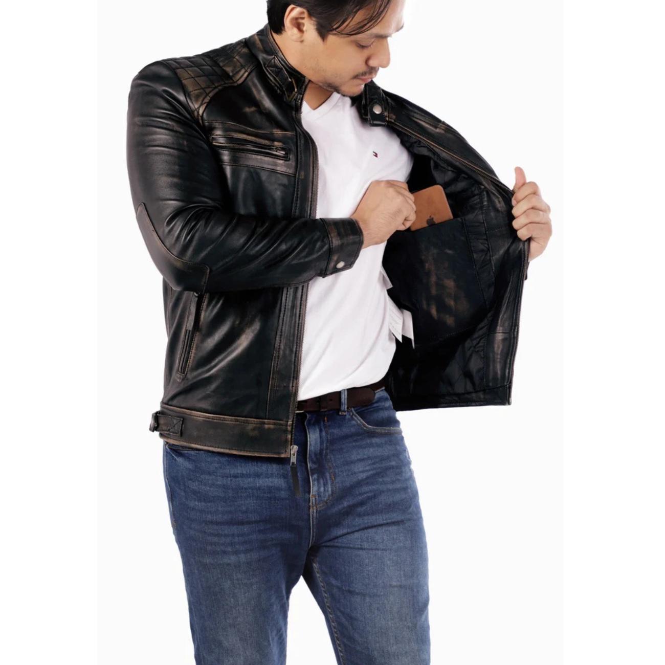 Men's Handmade Lambskin Leather Black Biker Jacket – Tailor Leather
