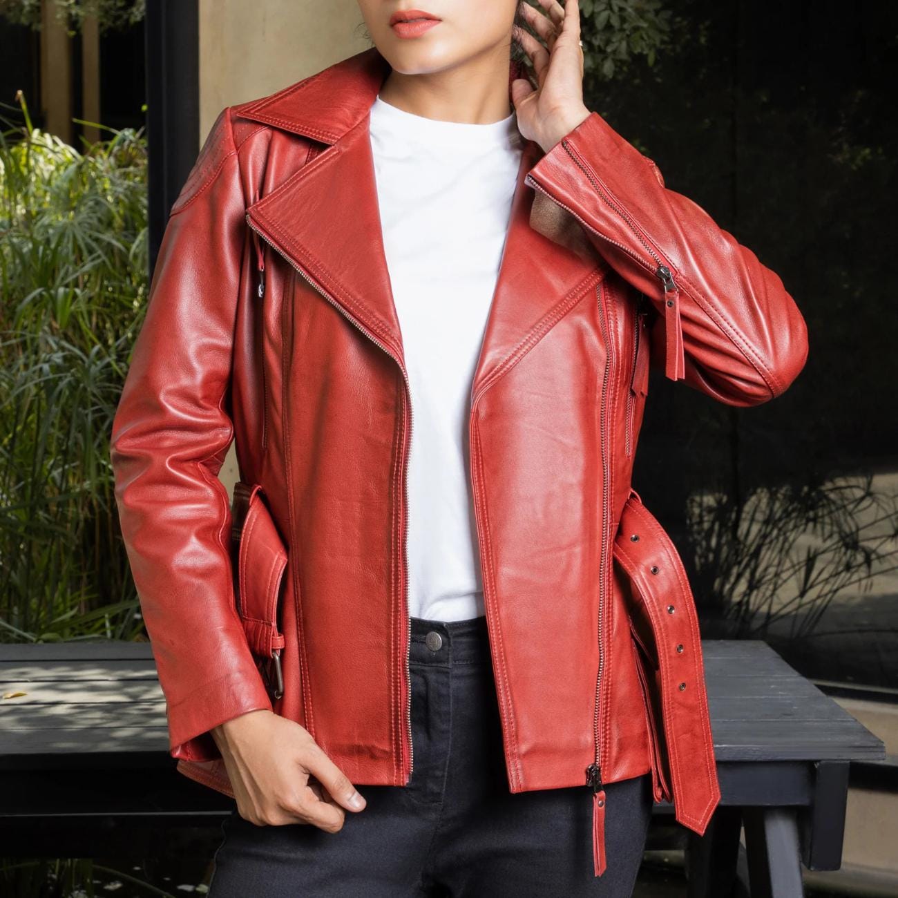 Women's Handmade Lambskin Leather Red Biker Jacket – Tailor Leather