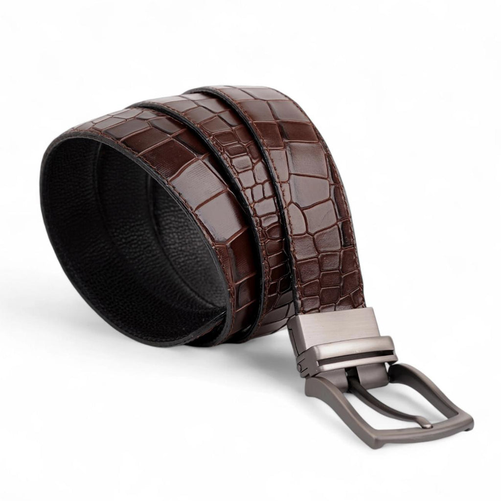 Men's Handmade Reversible Leather Belt – Crocodile Texture – Tailor Leather