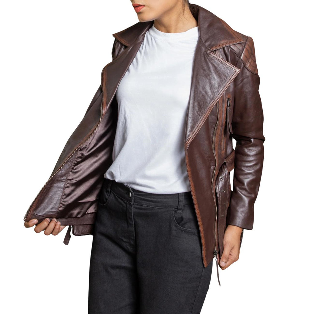 Women's Handmade Lambskin Leather Brown Biker Jacket – Tailor Leather