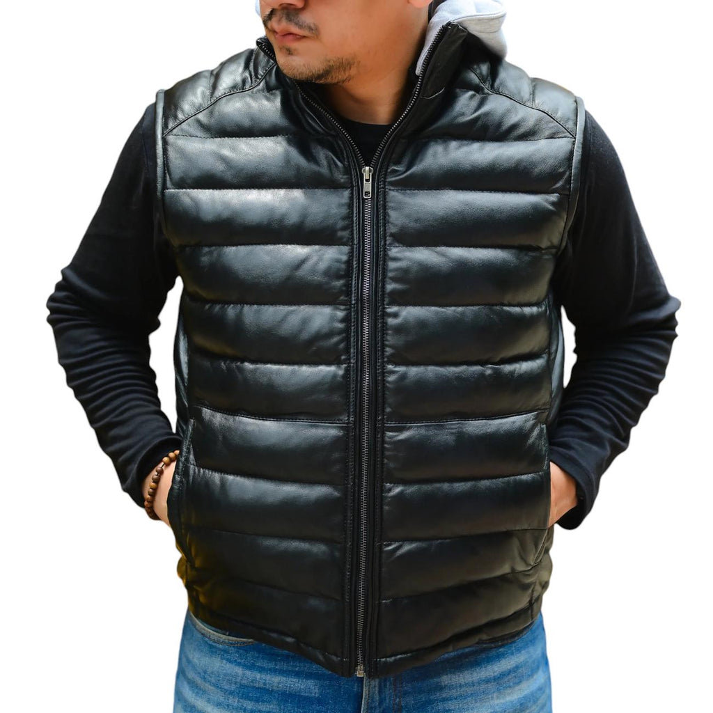 Men's Handmade Lambskin Leather Puffer Vest – Tailor Leather