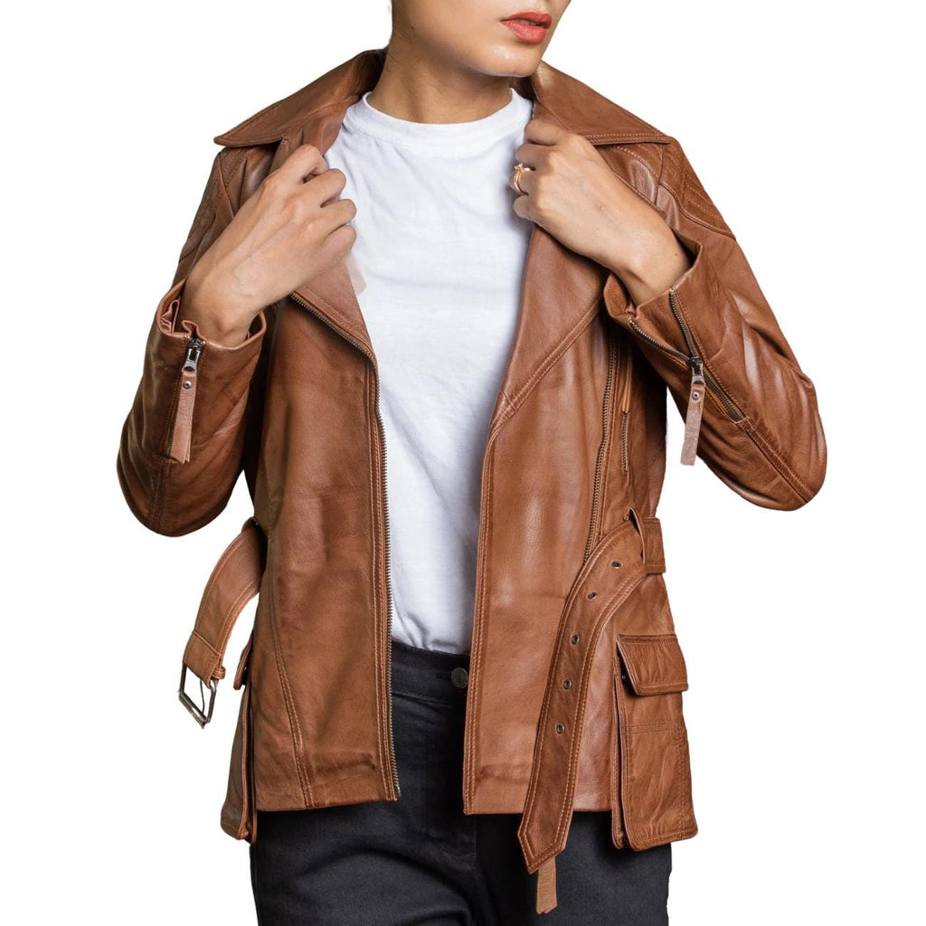 Women's Handmade Lambskin Leather Brown Biker Jacket – Tailor Leather
