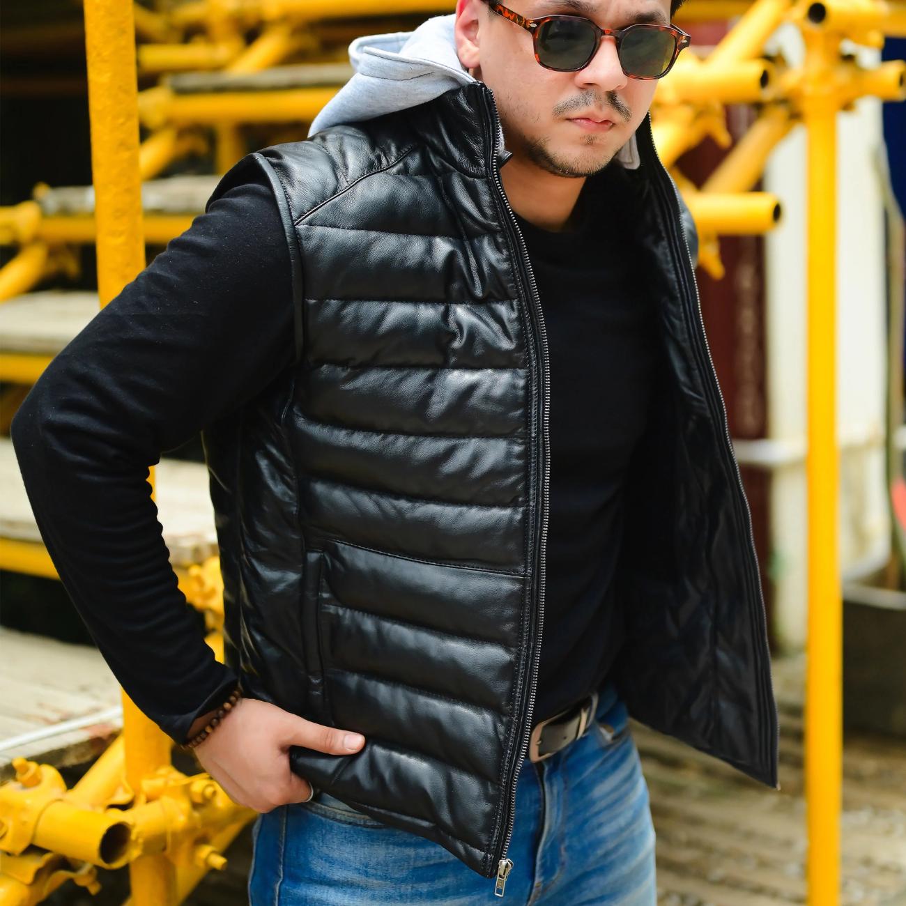 Men's Handmade Lambskin Leather Puffer Vest – Tailor Leather