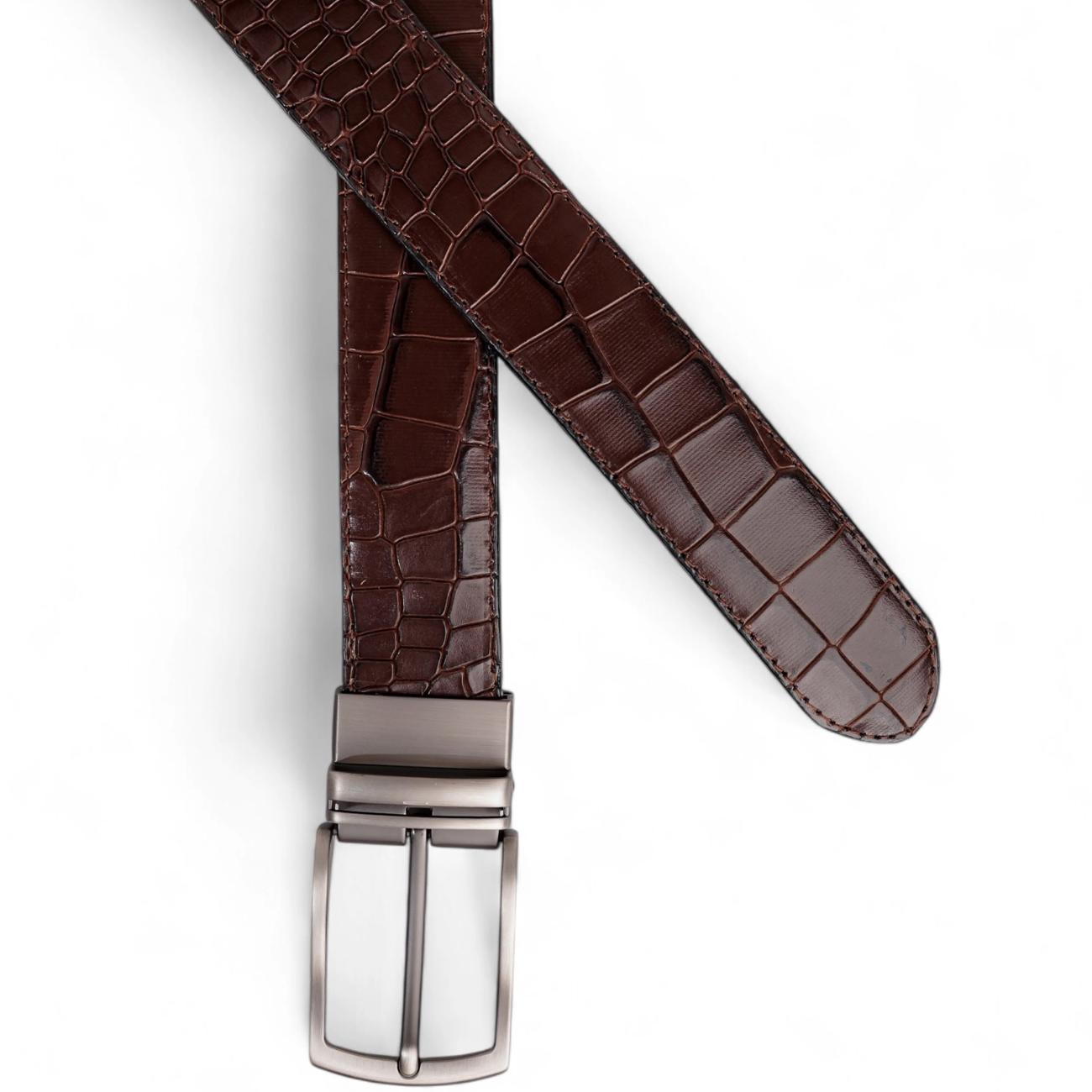 Men's Handmade Reversible Leather Belt – Crocodile Texture – Tailor Leather