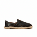 Stylish handmade black leather Mexican Huarache sandal by TAILOR LEATHER, featuring woven straps and traditional design details.