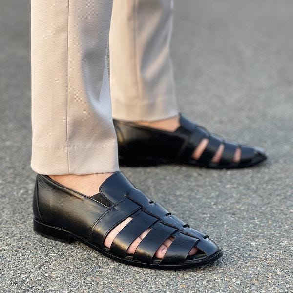 Men's handmade leather fisherman sandals by TAILOR LEATHER, featuring durable leather straps and open-toe design for casual wear.