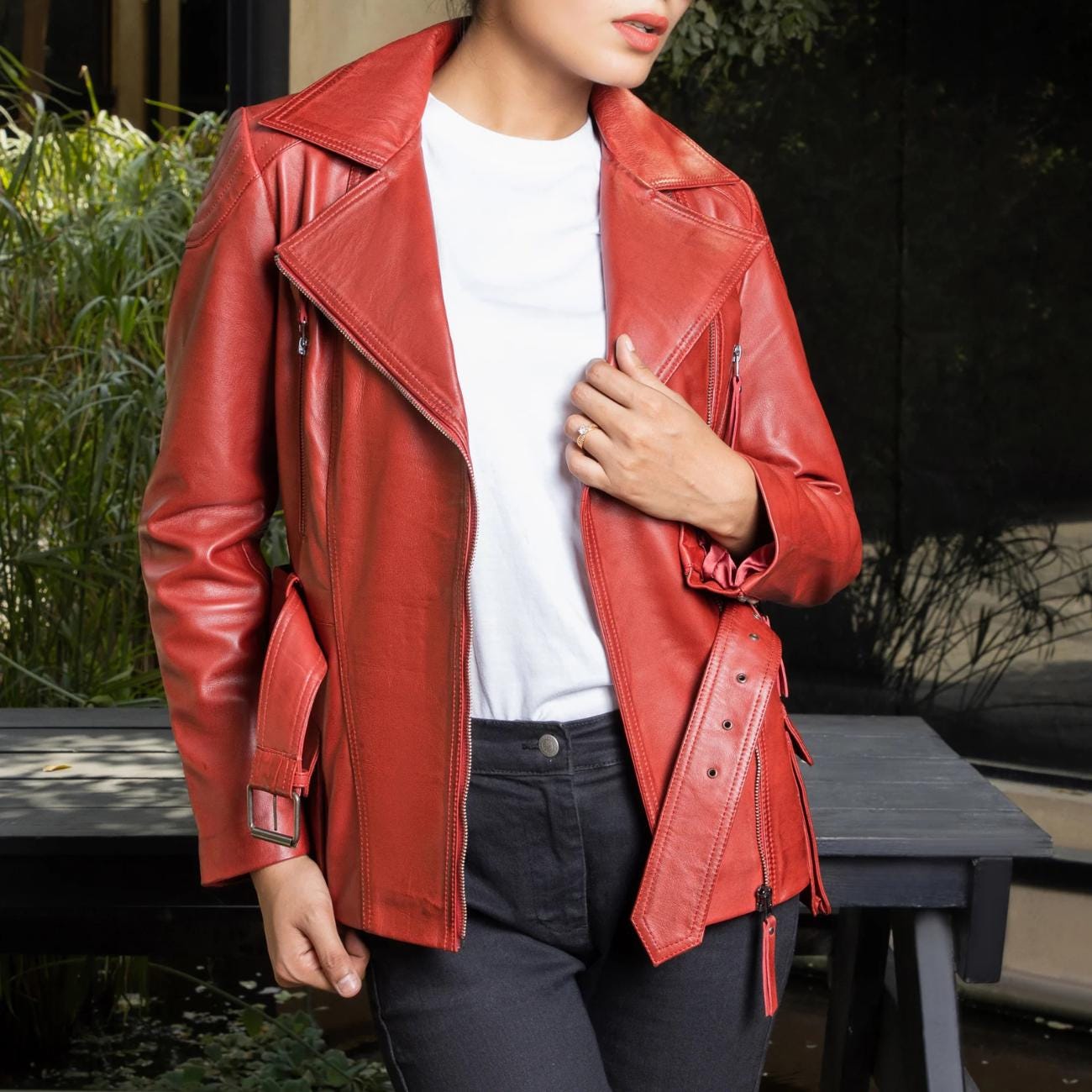 Women's Handmade Lambskin Leather Red Biker Jacket – Tailor Leather