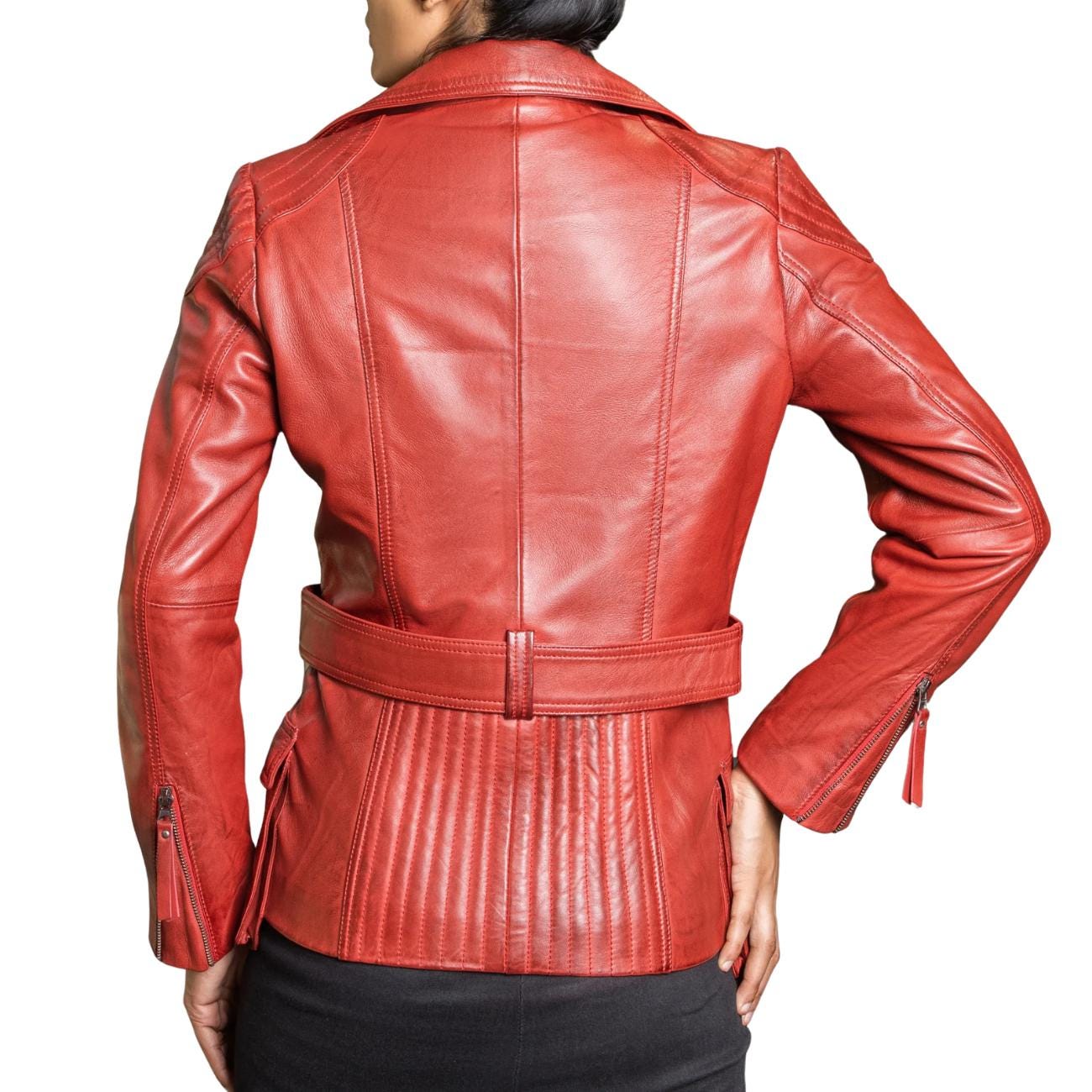 Women's Handmade Lambskin Leather Red Biker Jacket – Tailor Leather