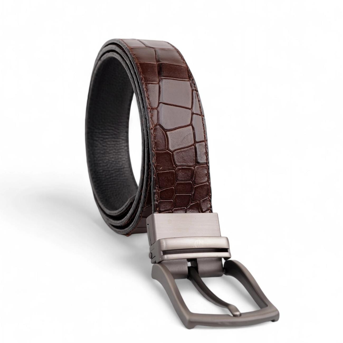 Men's Handmade Reversible Leather Belt – Crocodile Texture – Tailor Leather
