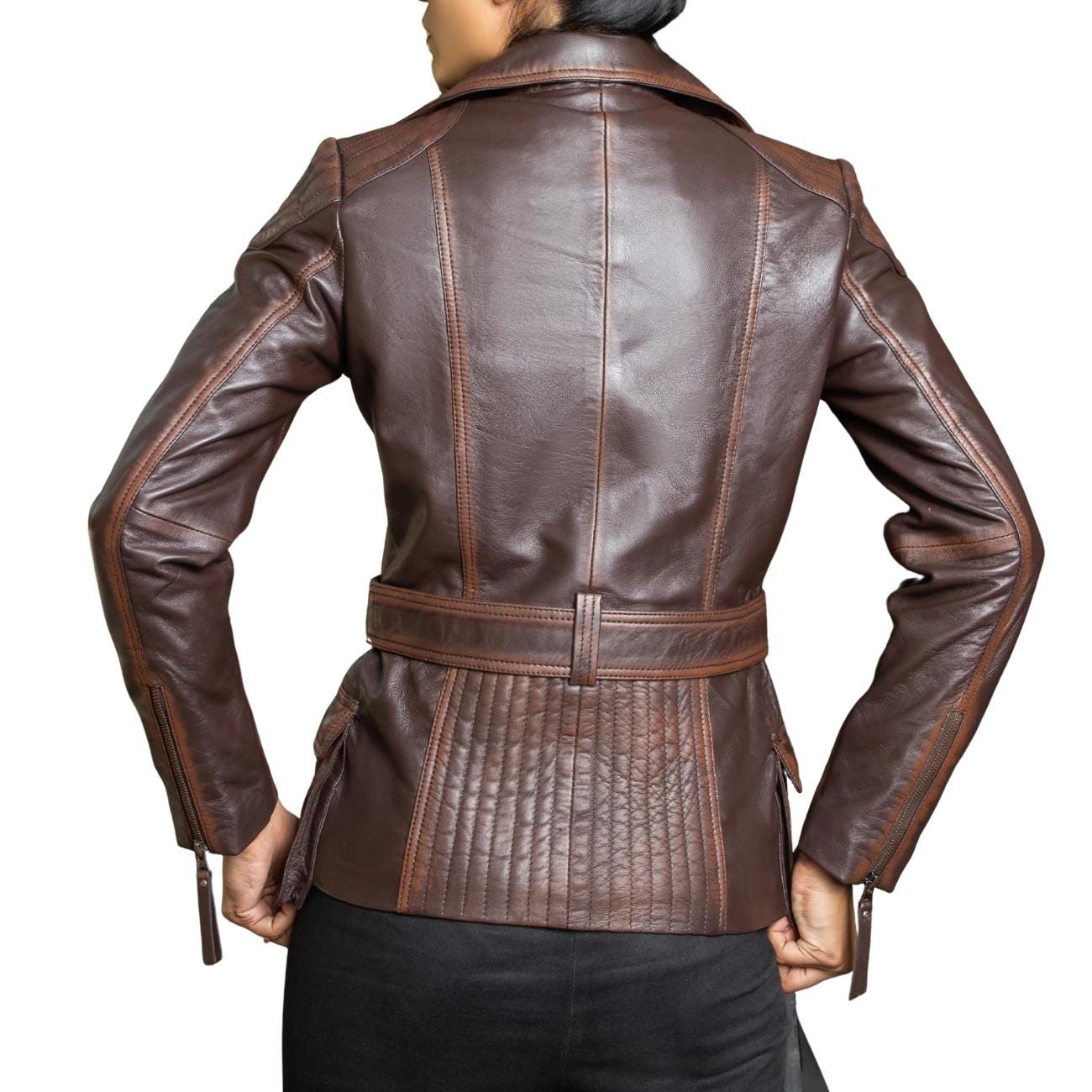 Women's Handmade Lambskin Leather Brown Biker Jacket – Tailor Leather